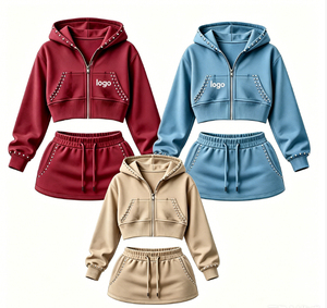 Ensemble deux pièces pour femme, style Y2K, vêtements d'automne, sweat à capuche zippé en polaire épaisse et short de survêtement pour femme - Product Image 1