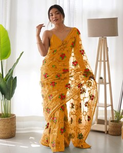 ชุดส่าหรีผ้าเน็ตสำหรับงานปาร์ตี้สุดหรู – งานปักหนักประดับด้วยหินและเสื้อออกแบบพิเศษ - Product Image 2
