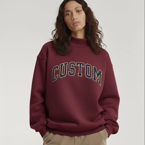 2026 Wholesale Custom Front Logo Winter Latest Design Plus Size Solid Color Mock Neck Oversized <b>Long</b> <b>Sweatshirt</b> for Women - Product Image 1