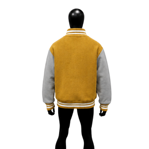 Chaqueta universitaria personalizada de lana dorada con mangas gris claro, chaqueta bomber de béisbol de primera calidad para hombre y mujer, venta al por mayor, Letterman - Product Image 2