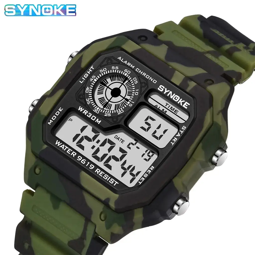 Reloj Digital militar SYNOKE para exteriores para hombre, reloj Retro de moda para hombre, reloj deportivo resistente al agua para hombre, reloj luminoso multifuncional