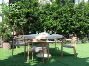 Mesa de comedor ovalada blanca moderna hecha a mano, impermeable, extensible, de hormigón para exteriores, con base de doble pedestal para decoración del hogar. - Product Image 6