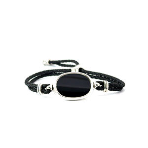 Women's Trendy Elegant 925 <b>Silver</b> Adjustable Size Rounded Black Onxy Crystal <b>Bracelet</b> Cord <b>Beaded</b> Bangle Custom Logo 10.5g Fast - Product Image 1