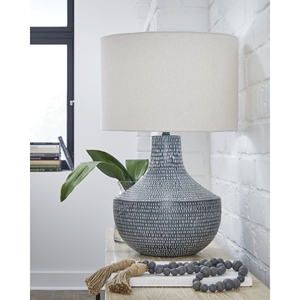 Latest design Antique <b>Blue</b> Metal Table Lamp Textured Pattern Base Linen Fabric Shade Elegant Bedside Nightstand Light Home Decor - Product Image 3
