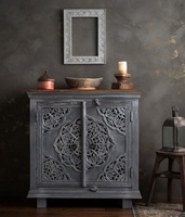 Buffet en bois massif sculpté à 2 portes, console de rangement pour salle à manger, meuble moderne pour salon