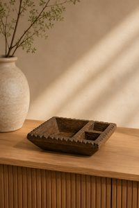 Vintage Wooden Tribal <b>Eating</b> Bowl Handmade Old Multi Compartment Serving <b>Tray</b> Console Coffee Table Display Decor Farmhouse Home - Product Image 3