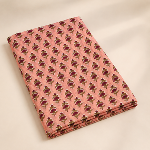 Tela de Algodón Estampada a Mano con Diseño Floral Buta en Rosa Melocotón y Azul, Suave y Transpirable, para Confección de Kurta y Decoración del Hogar - Product Image 5