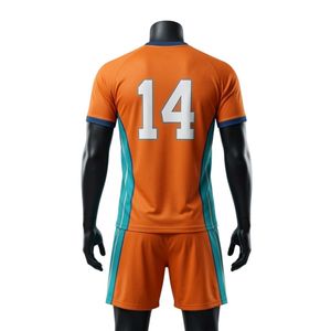 Ensemble short et maillot de netball sublimé pour homme, orange et turquoise, en polyester léger, uniforme de sport avec empiècements latéraux, pour entraînement et match - Product Image 2