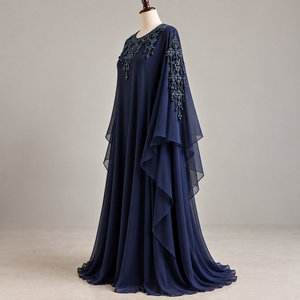 Blue Beaded <b>Abaya</b> Dress Long Sleeve Floor Length Modest Muslim Women Formal Evening Apparel - Product Image 1
