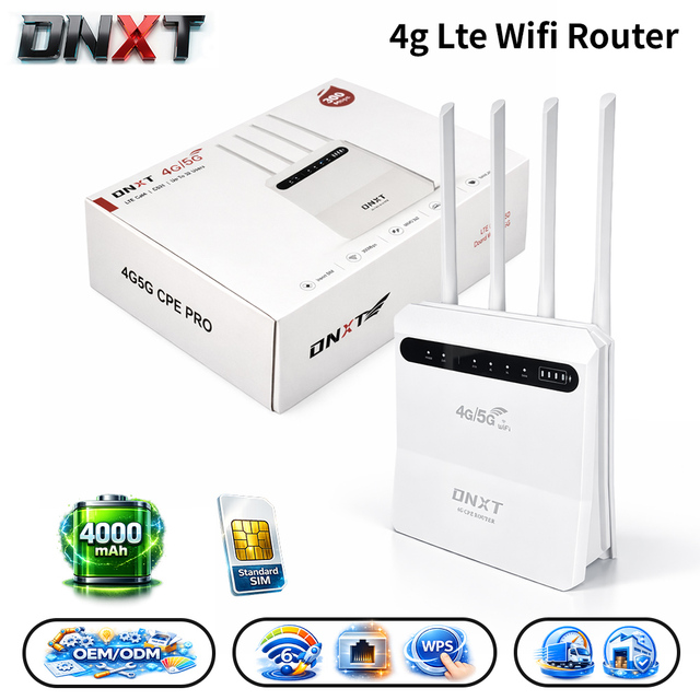 DNXT 4g Sim Card Router WiFi6 300Mbps 4g Lte Router 4000mAh Cat4 2.4GHz Routeur Wifi6 1WAN/4LAN Hotspot Wifi for Sim Work Use