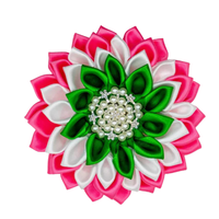 Bros Bunga Berlapis Perak Stainless Steel Hijau Pink dengan Mutiara dan Rhinestone di Tengah, Pin Kerah Elegan, Aksesori Fashion untuk Wanita