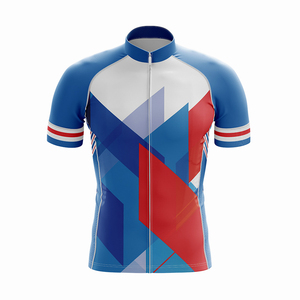 Tenues de cyclisme de marque pour hommes, à manches courtes, avec fermeture éclair, bleu, rouge, blanc, motif géométrique, vêtements de cyclisme pour garçons - Product Image 3