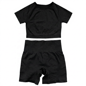 Girls Blue <b>Short</b> Sleeve <b>Crop</b> <b>Top</b> & <b>Shorts</b> Set Crew Neck Solid Color Breathable Casual Summer Outfit Lightweight Spandex Cotton - Product Image 5