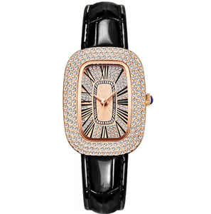 Montre à quartz pour femme, bracelet en cuir, cadran ciel étoilé, forme tonneau, incrustée de diamants, style décontracté et haut de gamme - Product Image 4