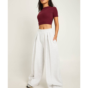 Wholesale 100% Cotton Sweatpants Baggy Blank Activewear French Terry Wide Leg Joggers Custom Heavyweight Women Trouser - Product Image 2