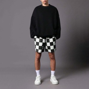 Shorts pour hommes à carreaux personnalisés, taille mi-haute élastique, style décontracté, motif noir et blanc tissé, longueur courte, vente chaude - Product Image 4