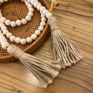 <b>Rustic</b> <b>Wooden</b> Bead Garland with Tassels Farmhouse Decorative Beads for Home Decor Boho Table Styling Tray Vase Accent - Product Image 6