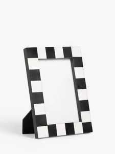 Cadre photo rectangulaire moderne en bois et ossement imprimé motif géométrique bleu et blanc, support de présentation pour la décoration intérieure - Product Image 2