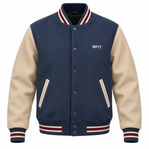 Chaqueta Varsity para Hombre, Color Azul Marino y Beige, Algodón y Poliéster, Estilo Preppy, Cierre de Botones, Color Sólido, Corte Regular, para Otoño - Product Image 1