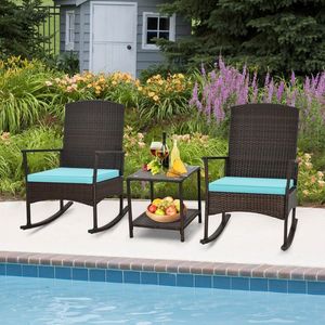 3-Piece <b>Garden</b> Patio Rocking Set Wicker Rocking Chairs with 2-Tier <b>Coffee</b> <b>Table</b> - Product Image 3
