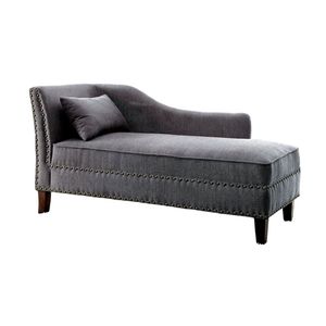 Chaise longue contemporanea in tessuto grigio effetto lino con finiture a borchie per soggiorno moderno, include cuscino per panca - Product Image 2