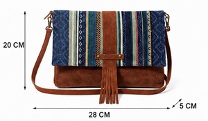 Bolso Bandolera de Piel Genuina Estilo Boho Tribal para Mujer, con Borlas y Solapa, 3ltr, Logotipo Personalizado OEM, Venta al Por Mayor - Product Image 2