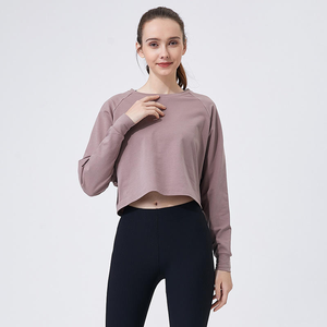 Sudadera de punto para mujer, blanca, oversize, con hombros caídos, manga larga, cuello redondo, estilo crop top, transpirable, de color liso, de algodón, para primavera - Product Image 3