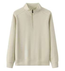 Sudadera al por mayor con cremallera de un cuarto, de algodón y forro polar, con estampado en relieve para marcas de moda masculina - Product Image 5