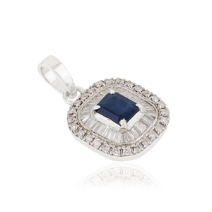 Pendentif double grappe en or blanc 14 carats avec saphir bleu et diamants, pierre de naissance de septembre, bijoux fins, prix usine personnalisé - Product Image 3