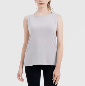 Camiseta sin mangas gris claro para mujer, lisa, con logo personalizado, suave, transpirable, ajustada, informal, al por mayor OEM - Product Image 4