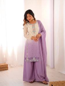 Luxury Georgette Kurta Pant Dupatta Set with Rich <b>Sequins</b> Embroidery and Traditional Ethnic Elegance - Product Image 4