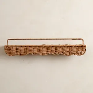 Natural Rattan <b>Floating</b> <b>Wall</b> <b>Shelf</b> Woven Display <b>Shelf</b> Boho Nursery Bedroom Kid Storage Organizer For Nursery Children Room - Product Image 1