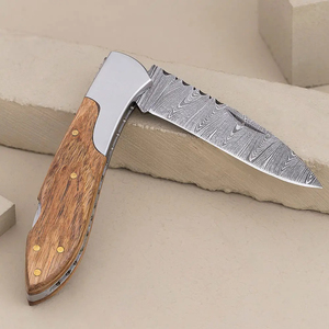 Couteau de poche de camping Burraq en acier Damas fait main, avec étui en cuir, longueur totale de 7 pouces, lame de qualité industrielle/DIY grade 1 - Product Image 5