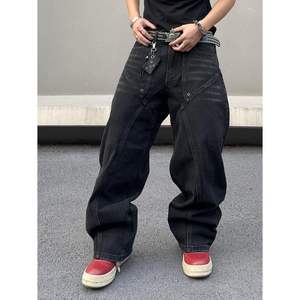 2025 pantalones vaqueros holgados de Hip Hop Y2K para hombre, ajuste holgado con suturas irregulares, pierna ancha y bolsillos, pantalones vaqueros cómodos - Product Image 1