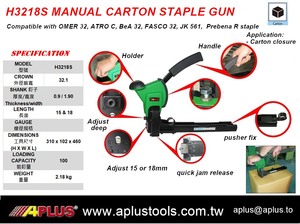 APLUS H3218S Pistola de grapas de cartón manual con corona de 32,1mm 15mm y 18mm de longitud - Product Image 2