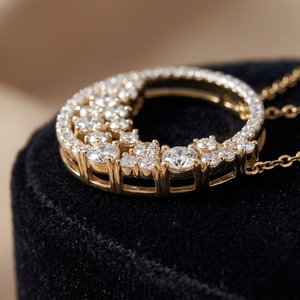 Collar con Colgante Circular de Diamantes CVD Cultivados en Laboratorio, en Oro Amarillo de 14k, con Corte Geométrico y Conjunto de Clústeres, para Mujer - Product Image 3