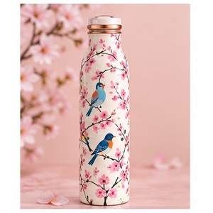 Botella de Agua Metálica de Lujo con Diseño de Loros Tropicales y Tapa de Cobre, Portátil para Viajes - Product Image 4
