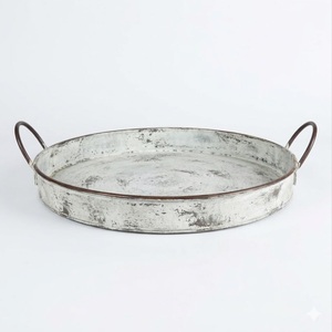 Premium Farmhouse Style Oval Galvanized Metal Serving <b>Tray</b> With Handles Table Centerpiece Or Serving <b>Drinks</b> In Affordable Price - Product Image 3