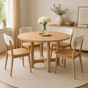 Ensemble de salle à manger rond en teck scandinave moderne ARTERRA Premium avec chaises pour hôtel - Product Image 6
