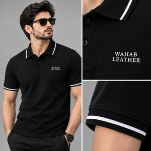 Camisa de Piqué Negra para Hombre, Cuello y Puños Blancos en Contraste, Logotipo Personalizado, Corte Ajustado, Uniforme de Golf Informal, 100% Algodón, Secado Rápido, Manga Larga - Product Image 6
