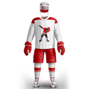 Maillot de hockey sur glace personnalisé, vêtements de sport avec design professionnel, accompagné de shorts et d'équipements de protection pour les joueurs. - Product Image 3