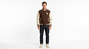 Chaqueta Varsity Marrón para Hombre con Parche de Logotipo Bordado, Cierre de Botones Frontales, Corte Regular, Estilo Preppy, Ropa de Otoño - Product Image 3