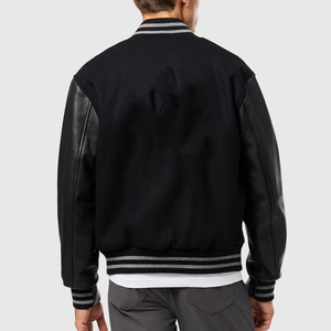 Veste de baseball universitaire personnalisée avec logo, en laine pour hommes, veste varsity courte noire, fabricants avec service OEM en gros - Product Image 2
