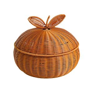 Panier-cadeau en rotin tressé à la main en forme de citrouille avec couvercle / Panier de rangement souvenir pour la décoration de la maison et l'emballage de vacances - Product Image 2