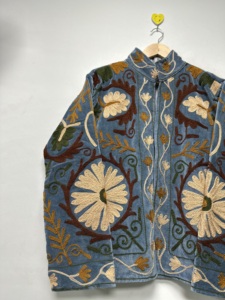 Handcrafted Velvet Suzani Embroidered Bomber Jacket Women Vintage Floral Bohemian <b>Coat</b> Warm Autumn Winter Breathable Cotton - Product Image 6