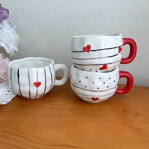 Nordic Minimalist Hand Painted Irregular Shape Hearts Pattern Ceramic 300ml Sustainable Coffee Cup and Saucer <b>Set</b> - Product Image 2