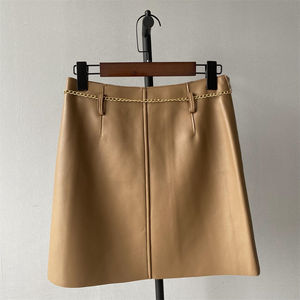 Jupe en cuir véritable pour femme, taille mi-haute, coupe classique, décontractée, avec cordon de serrage, grandes tailles, écologique, infroissable, séchage rapide - Product Image 5