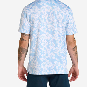 Chemise décontractée pour homme en polyester Oxford bleu clair uni à manches courtes, respirante, avec logo imprimé numériquement sur le devant, en tissu tricoté - Product Image 6