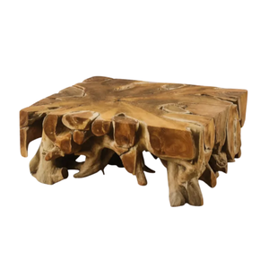 Luxury Square Solid Teak <b>Root</b> Block <b>Coffee</b> <b>Table</b> Modern Rustic Style Handmade Premium Natural Wood Sustainable Furniture - Product Image 1
