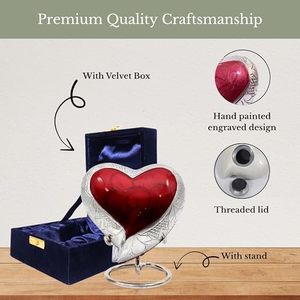 Executive Aluminum Heart <b>Memorial</b> Cremation <b>Keepsake</b> Urn Ash Tribute Holder Featuring Decorative Secure Top Closure - Product Image 2